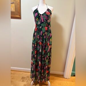 Betsy Johnson Paulina maxi mesh halter dress tropical jungle M